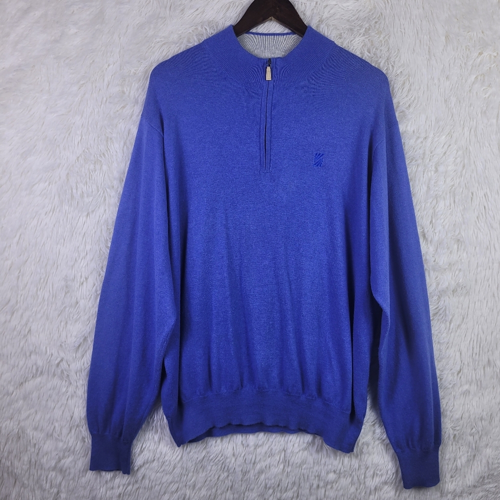 Peter Millar Mens XL Luxury Blend Cotton Cashmere 1/4 Zip Periwinkle Preppy Golf